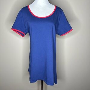 LuLaRoe Classic T womens short sleeved top blue with red trim size XL.